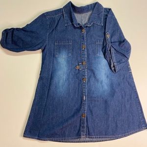 Girls Long Button Down Soft Denim Shirt Top Tunic